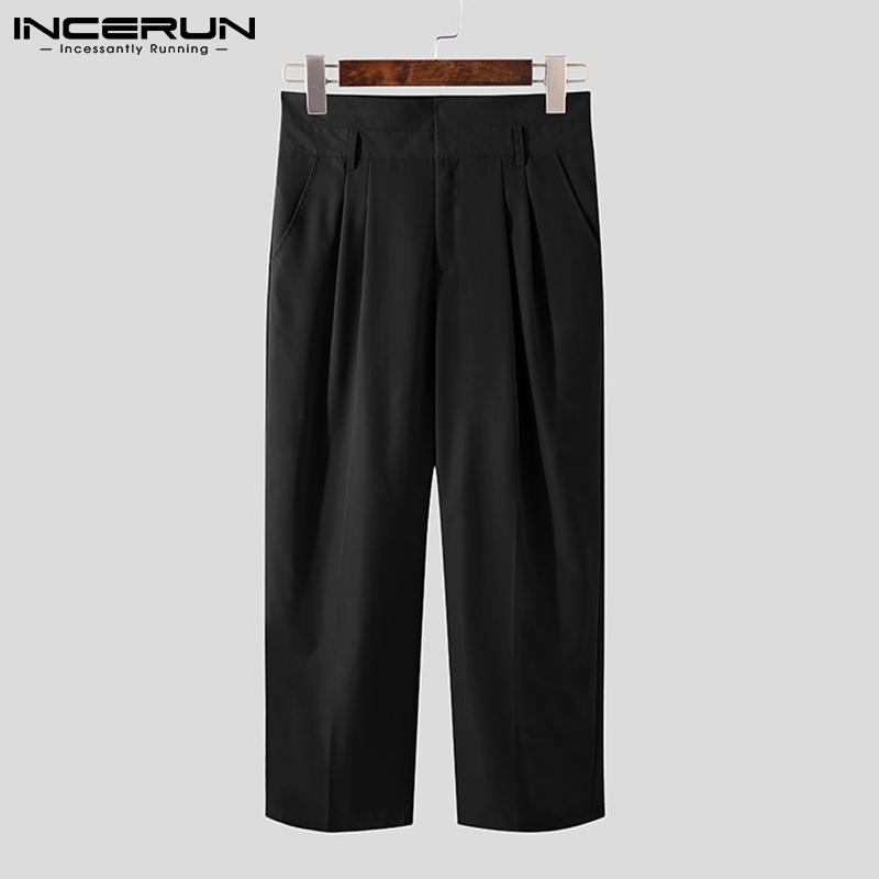 Quần Dài Nam INCERUN Ống Suông Cạp Cao Màu Trơn Phong Cách Nhật Bản Thời Trang Có 3 Màu