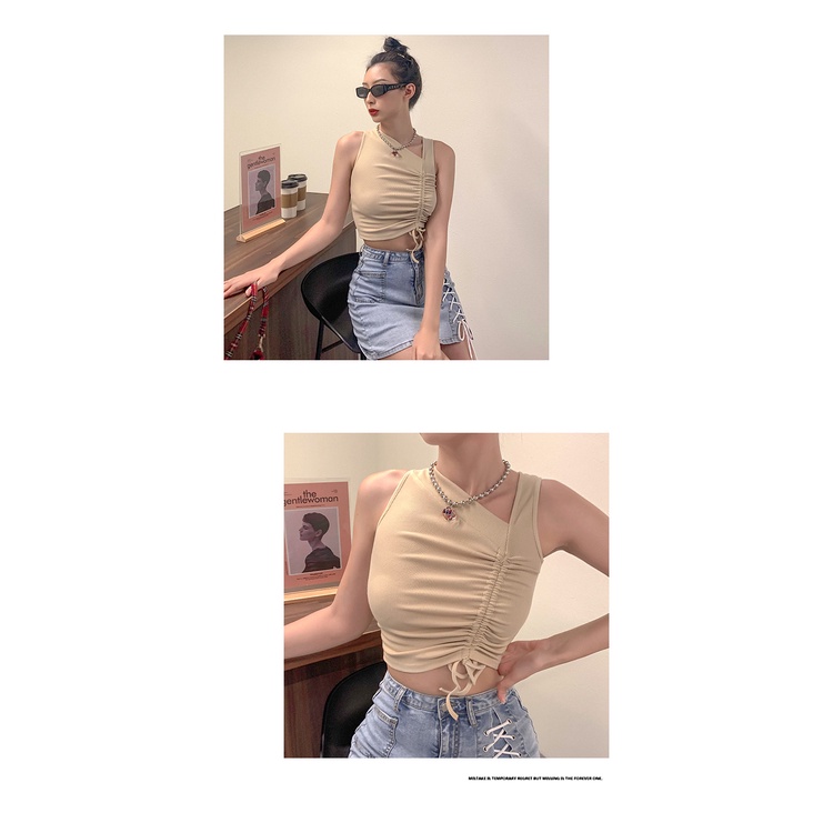 DUNEA Áo Tank Top Không Tay Cổ Dây Rút Thiết Kế Độc Đáo Thời Trang Cho Nữ