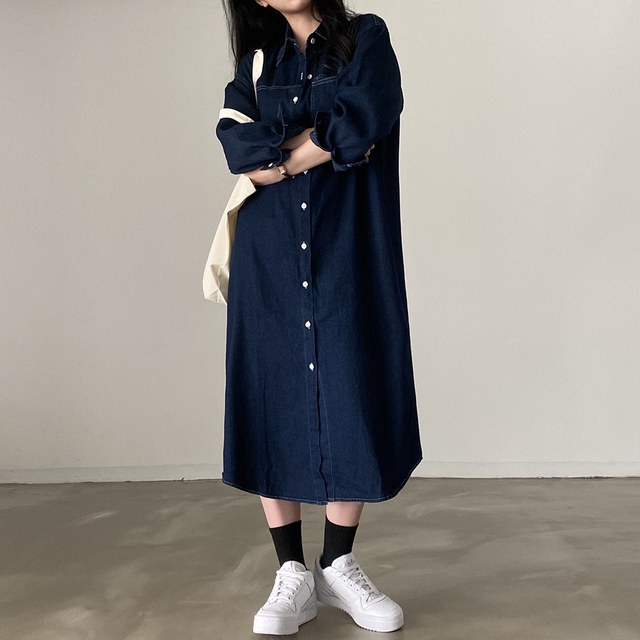 Áo Sơ Mi Denim Dài Tay Thắt Dây Dáng Rộng Phong Cách Retro Mùa Thu Hàng Mới Dành Cho Bạn Nữ 54653