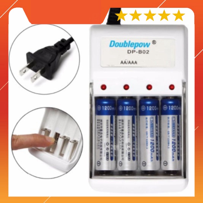 Sạc pin Doublepow DP-B02 kèm 4 pin tiểu sạc Doublepow AA 1200mAh