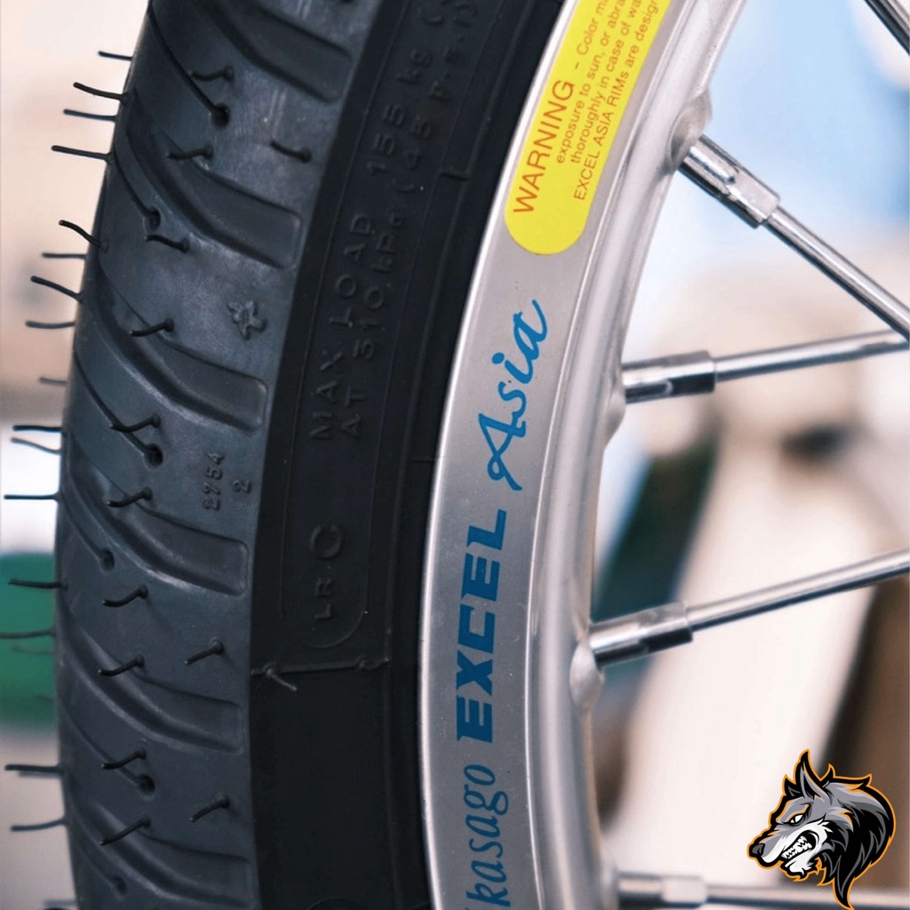 Tem excel asia dán vành niềng màu xanh bộ 4 tem có tem waring, chuẩn màu sắc kích thước