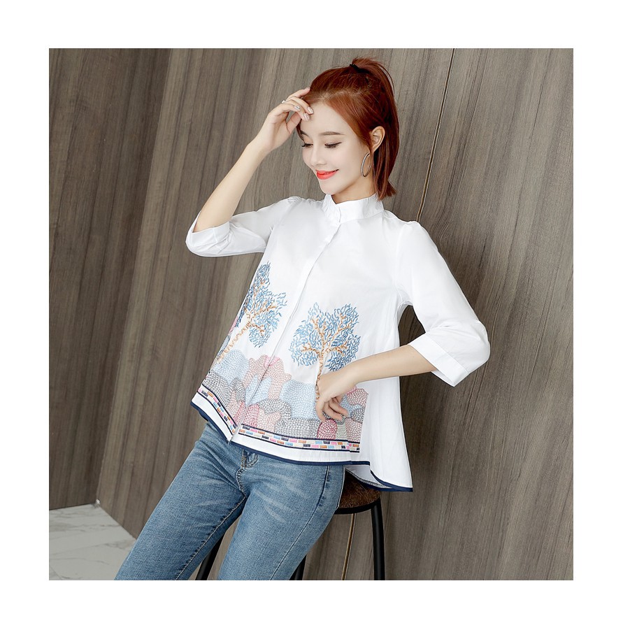 Women Embroidery Blouses Summer 3/4 Sleeve White Plus Size Doll Shirts | BigBuy360 - bigbuy360.vn