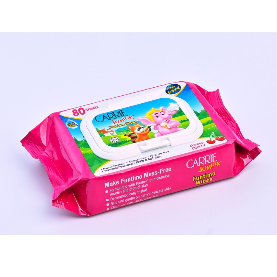 Combo 3 Gói Khăn Giấy Ướt Carrie Junior Funtime Cheeky Cherry 80 tờ/gói