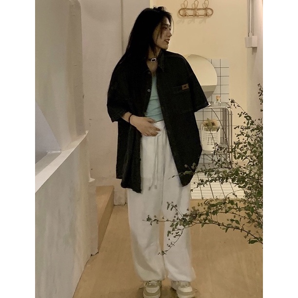 Áo sơ mi denim nữ ngắn tay mặc ngoài