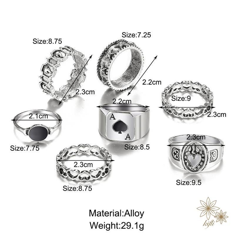 Bộ 7 Nhẫn Hình Trái Tim Cá Tính Cho Nam