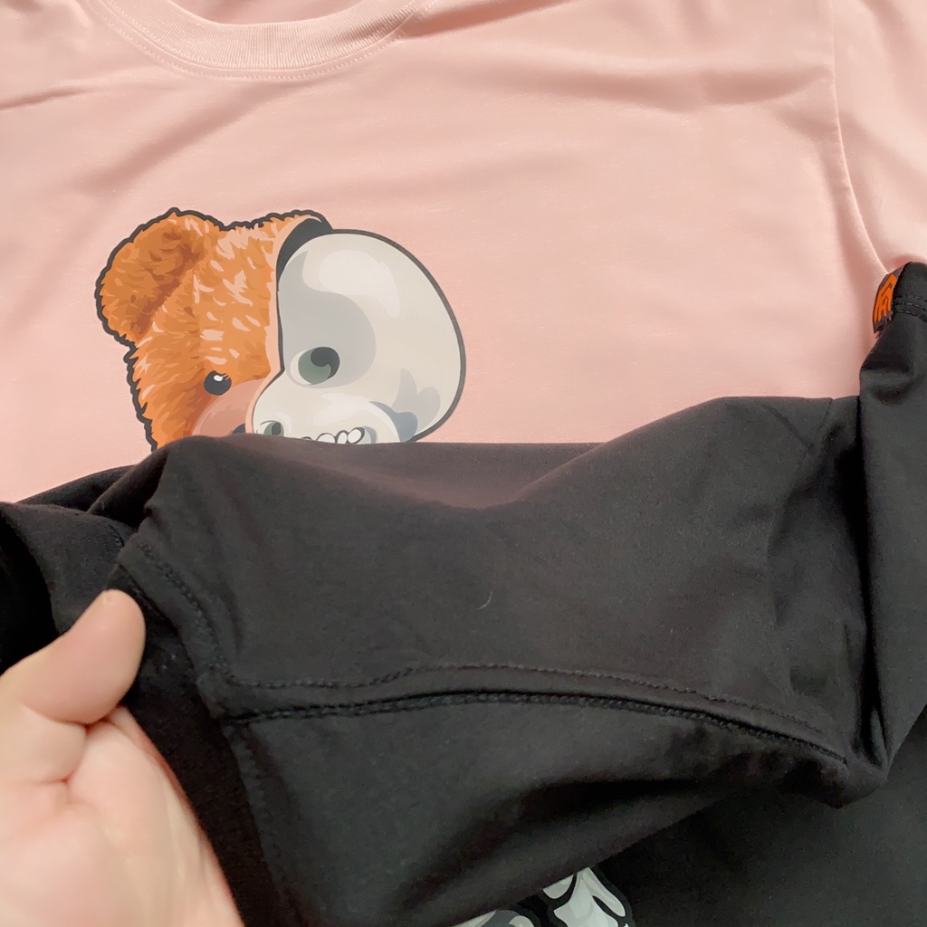 Áo thun tay lỡ HY KOREA nam nữ form rộng unisex Cotton 75% in hình Gấu xương DC208.