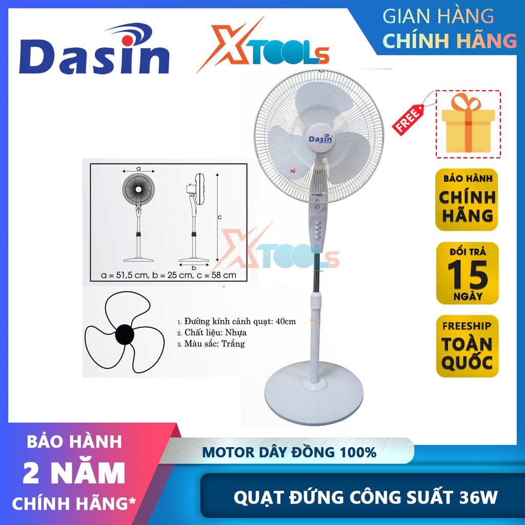 Quạt đứng 36W Dasin DSS-1640, motor dây đồng, điều chỉnh độ cao thân quạt, khả năng chống giật [CHÍNH HÃNG][XTOOLS]
