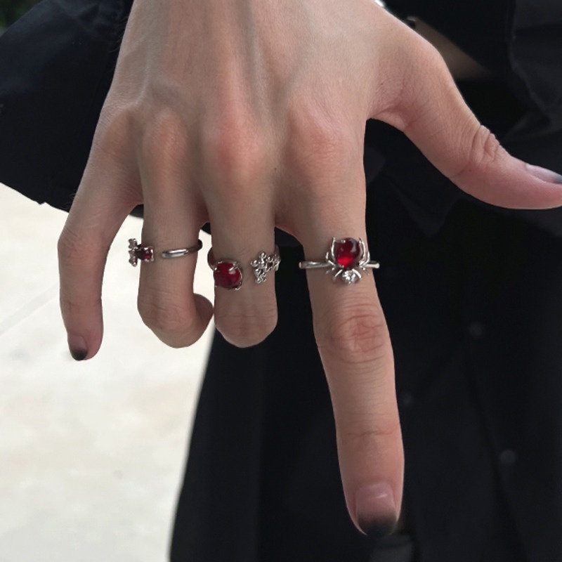 Nhẫn Đính Đá Ruby Phong Cách Hàn Quốc Cá Tính