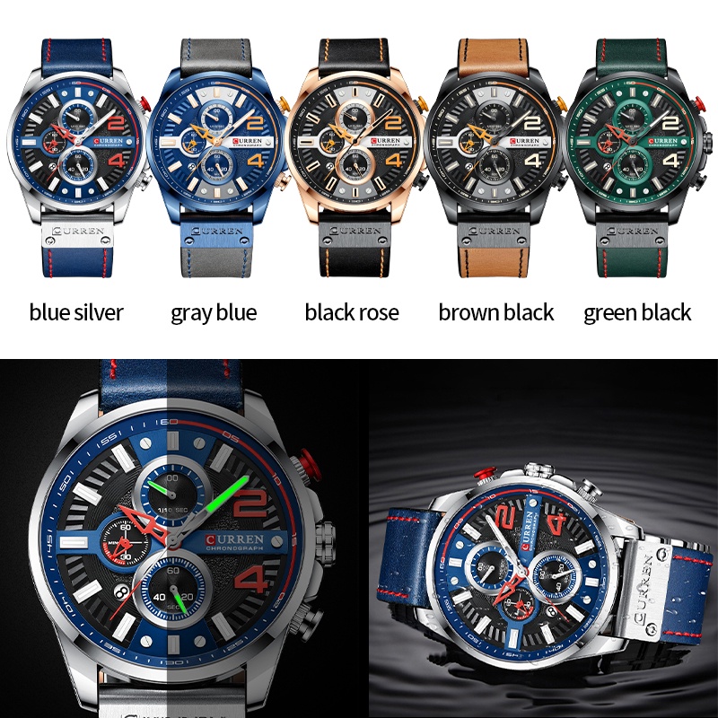 Đồng hồ CURREN 8393A máy quartz dây da thiết kế chronograph chống nước thanh lịch cho nam