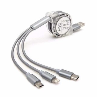 Sạc Đa Nang 3 Đầu  lightning type c và Micro USB Dây Rút