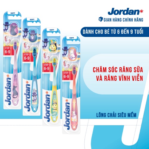 Combo 4 Bàn chải đánh răng cho trẻ em Jordan Step 36 - 9 tuổi, Lông mềm