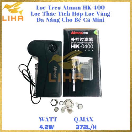 Lọc Treo Atman HK-400 (4.2W-372L/H) - Lọc Thác Tích Hợp Lọc Váng Đa Năng Cho Bể Cá Mini