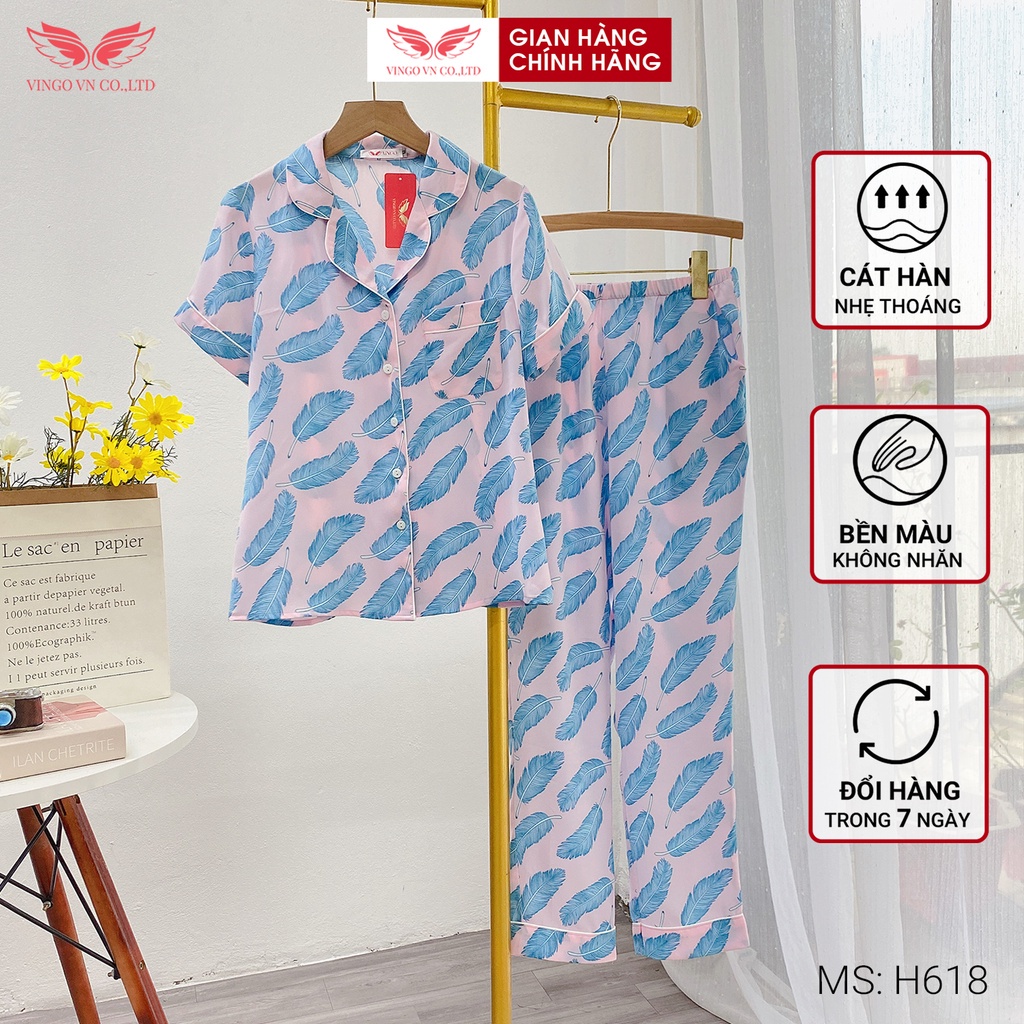 Đồ bộ nữ pyjama mặc nhà VINGO cát Hàn cao cấp tay cộc quần dài mùaThu Đông ấm áp họa tiết lông vũ 2 màu H618 - TCQD | WebRaoVat - webraovat.net.vn