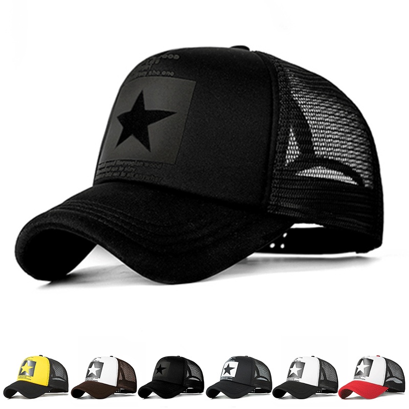 Mũ Lưỡi Trai Cotton Phối Lưới Thoáng Khí Chống Tia UV In Hình Ngôi Sao Năm Cánh Phong Cách Hip hop