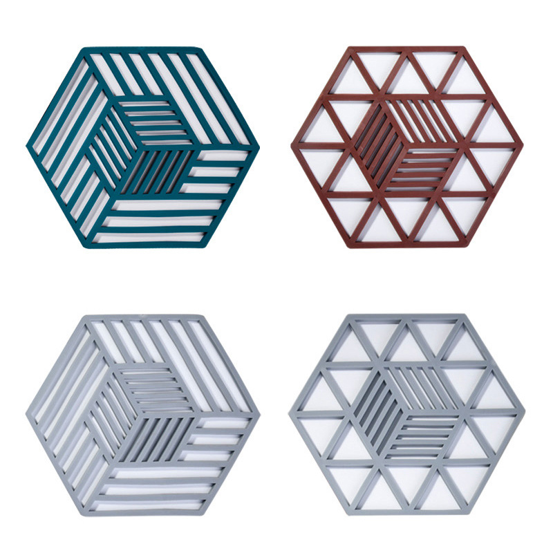 Ossayi Tấm Lót Ly Bằng Silicone Thiết Kế Hình Học Cách Nhiệt Phong Cách Bắc Âu