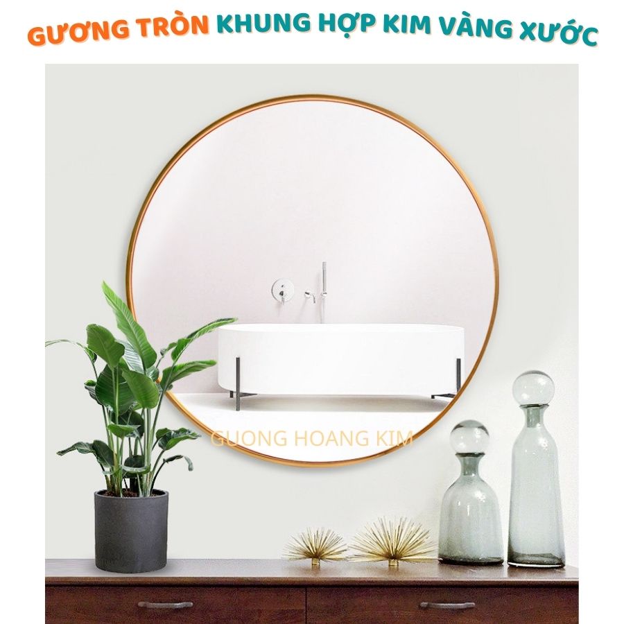 Gương treo tường khung nhôm xước, gương tròn trang trí phòng khách, kích thước D60cm MIRRORTOCTOC