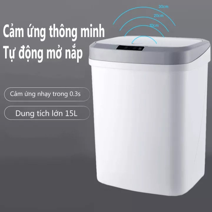 [CAO CẤP] Thùng Rác Thông Minh Thùng Rác Cảm Ứng Siêu Tiện Lợi  Kèm Dây Sạc Điện XIWEI Dung Tích 15L