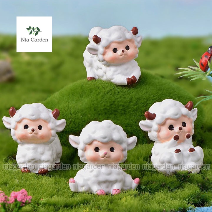 Đồ trang trí tiểu cảnh mini mô hình cừu trắng cute decor vườn chậu cây terrarium Nia Garden N5