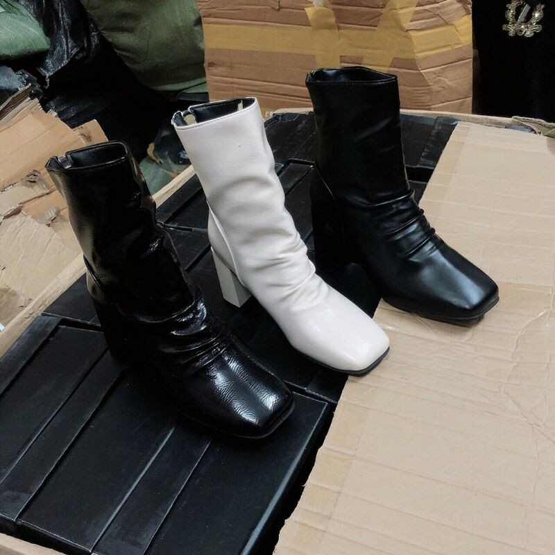 boot da nhăn gót khối vuông có hộp 7cm