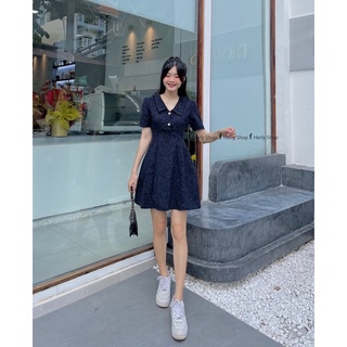 ĐẦM CỔ BẺ XẾP LY HÔNG ĐÍNH NÚT