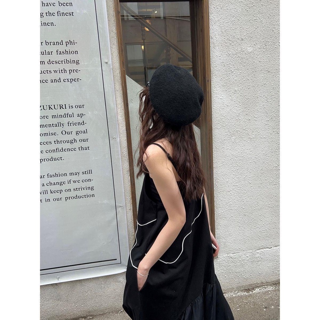 Đầm Hai Dây Màu Đen Phong Cách Pháp Thời Trang 2022 Cho Nữ