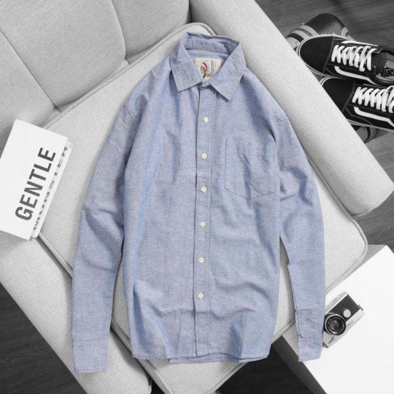 Áo sơ mi nam dài tay vải cotton xanh