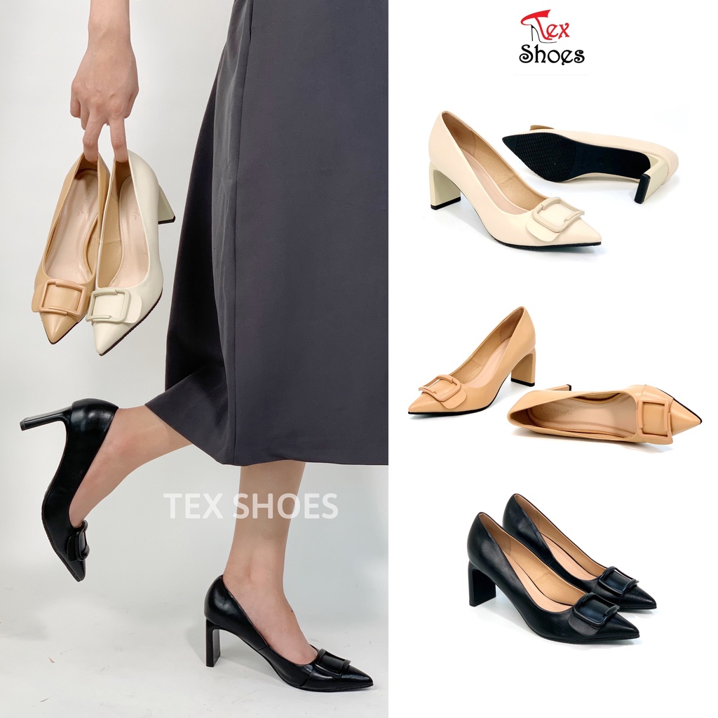 Giày công sở nữ cao cấp VNXK, giày cao gót nữ nũi nhọn 7cm TEXSHOES