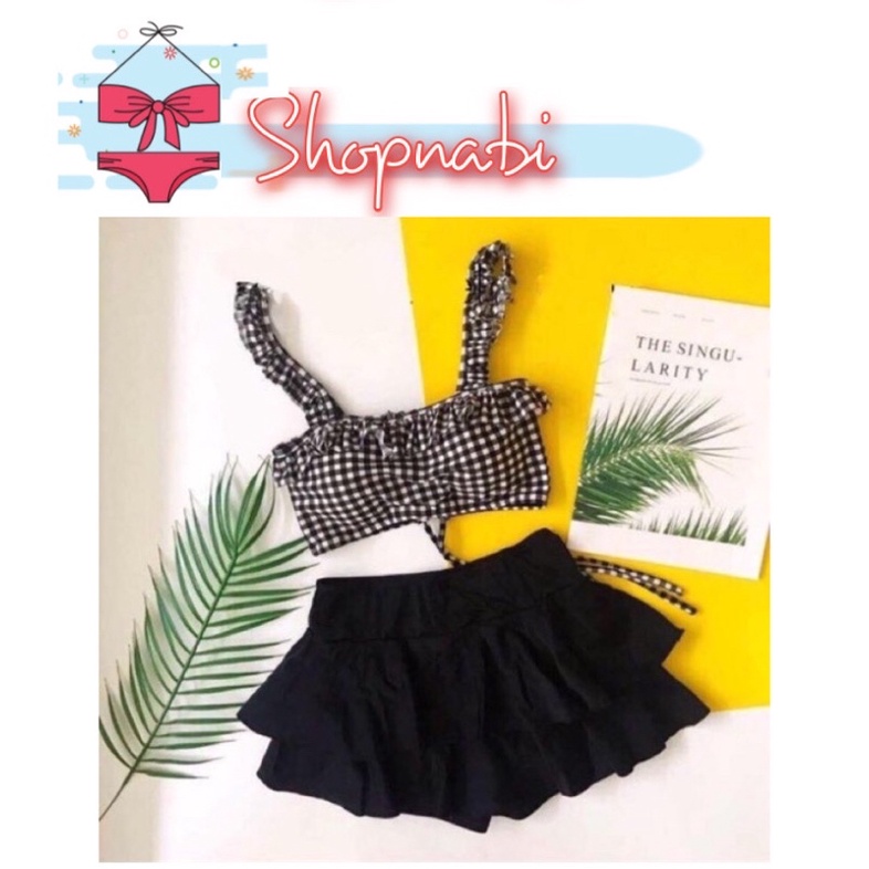 Bikini caro 2 dây bèo siêu dễ thương