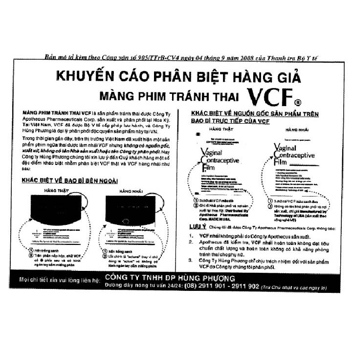 Màng Phim Tránh Thai VCF - [Hộp 3 chiếc] Thương hiệu Botania Giúp phòng tránh thai sau mỗi lần giao hợp!