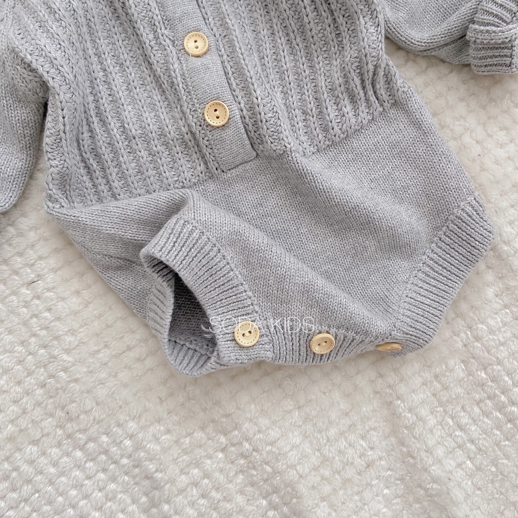 Body bé trai, bé gái chất liệu len dệt kim màu ghi (Ảnh thật)