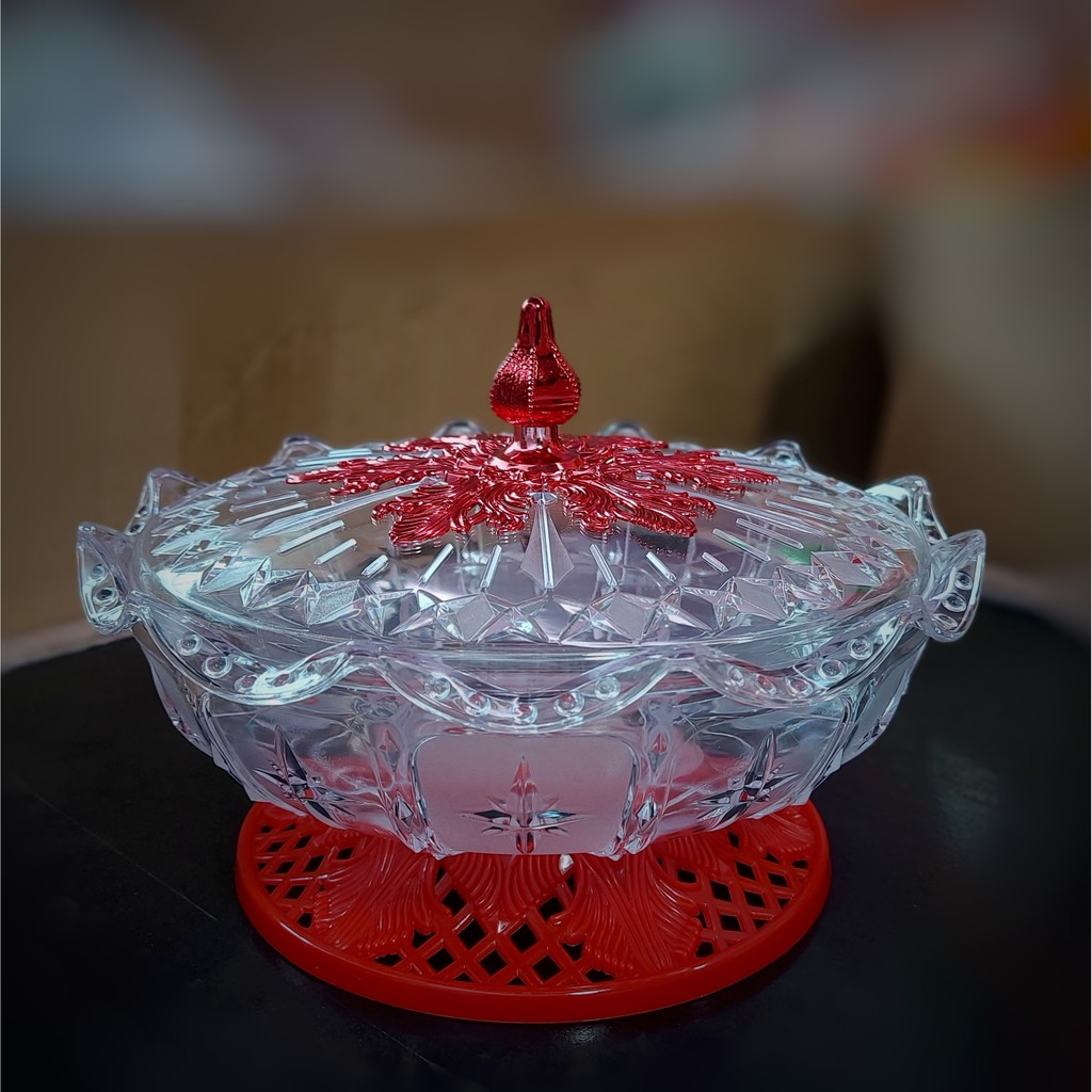 Hộp mứt nữ hoàng lớn nhựa acrylic an toàn sức khoẻ, có đế xoay tiện lợi họa tiết nhiều màu sắc, kiểu dáng đẹp mắt