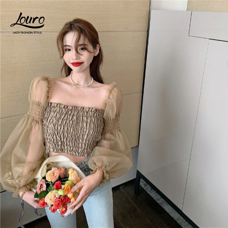 Áo bánh bèo Louro L004 🔥🔥 mẫu áo kiểu nữ cổ vuông kết hợp tay bồng điệu đà nữ tính