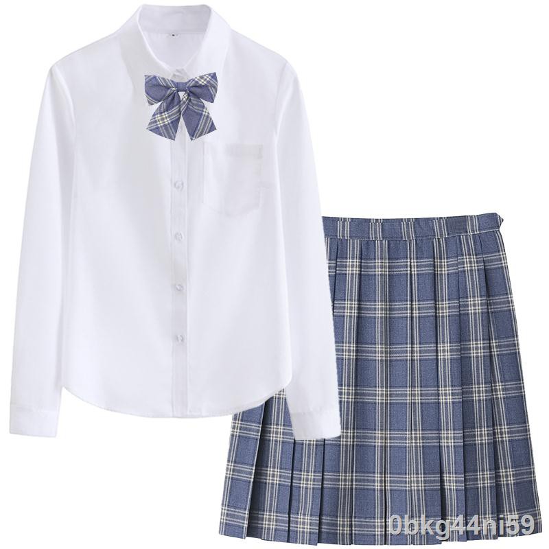๑đồng phục jk nữ mùa hè cơ bản áo sơ mi trắng dài tay Nhật váy xếp ly phong cách đại học sinh lớp Bộ đồ tốt nghiệp