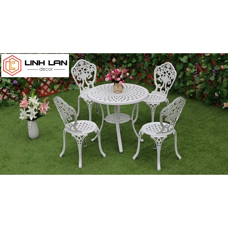 Bàn ghế nhôm đúc ngoài trời Tp.HCM - Bộ 1 bàn 2/4 ghế không tay tựa