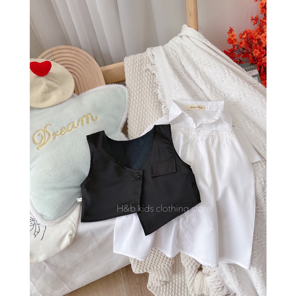 Váy Sơ Mi Trắng bánh bèo TẶNG  Kèm Yếm Lót Cho Bé Gái Size 10-22kg Kèm Video+Ảnh thật