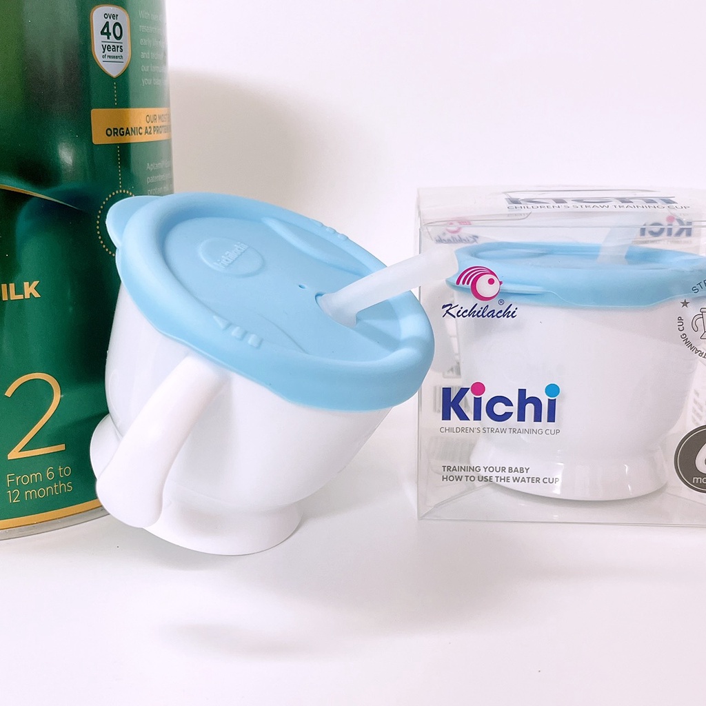 Tặng Cọ- Cốc tập hút Kichi cho bé từ 6 tháng, Cốc tập uống nước có ống hút cho bé