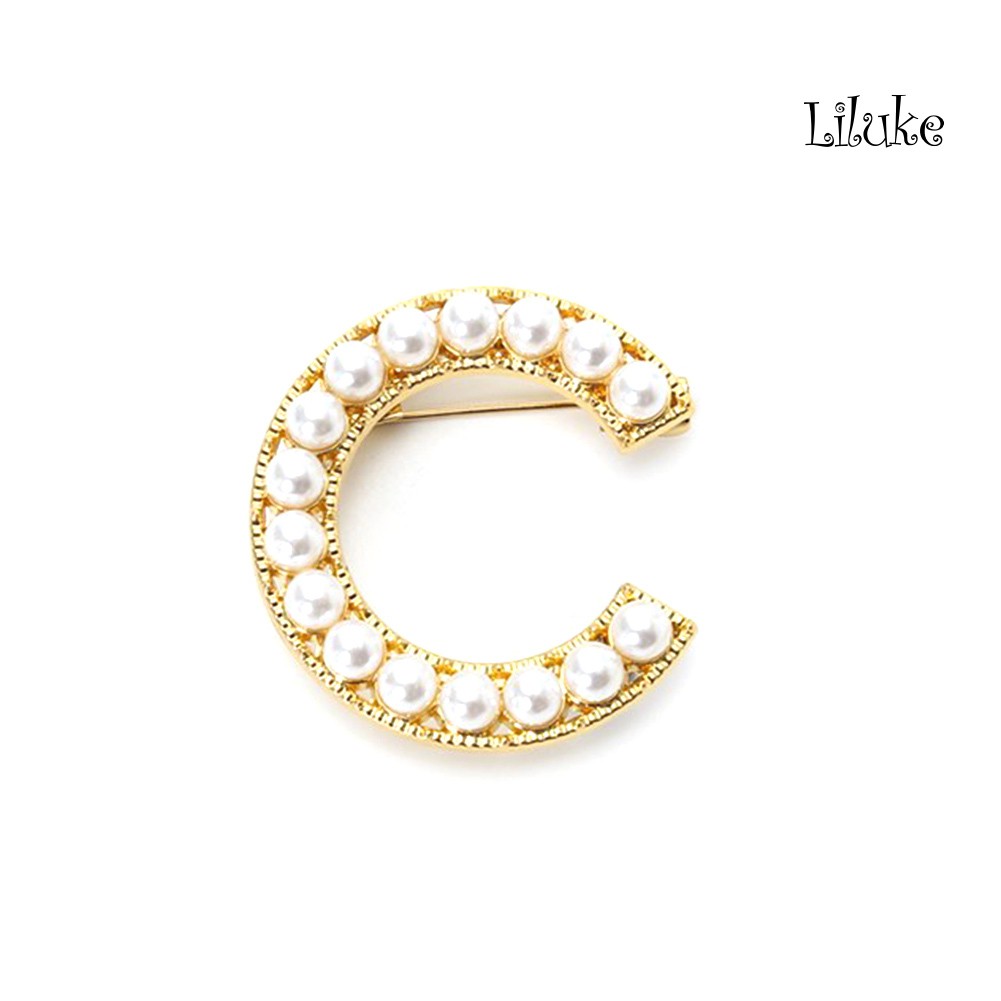 Ghim Cài Áo Hình Chữ Cái Đính Ngọc Trai Giả Thanh Lịch Cho Nữ