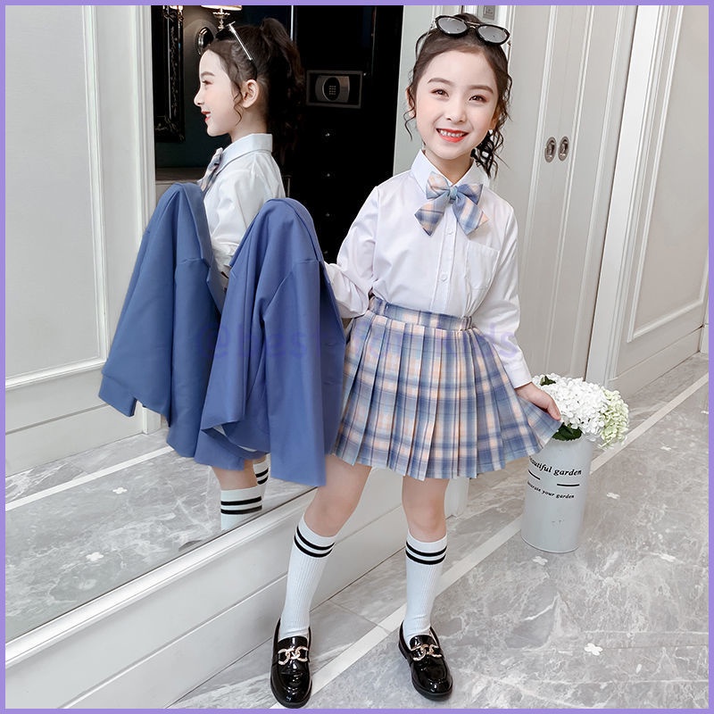 Bộ Áo Khoác + Chân Váy Xếp Ly Thời Trang Mùa Xuân Xinh Xắn Cho Bé Gái