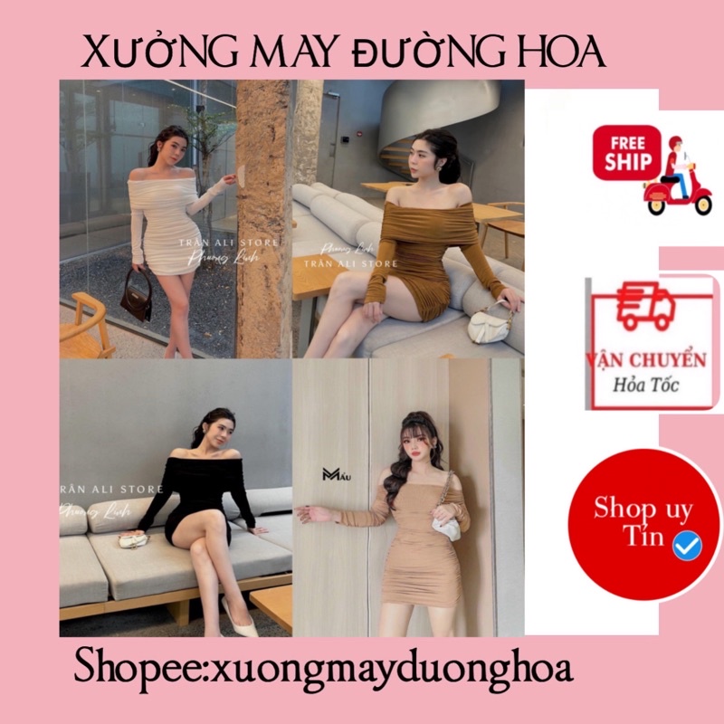 Váy body trễ vai dài tay siêu tôn dáng hàng loại 1