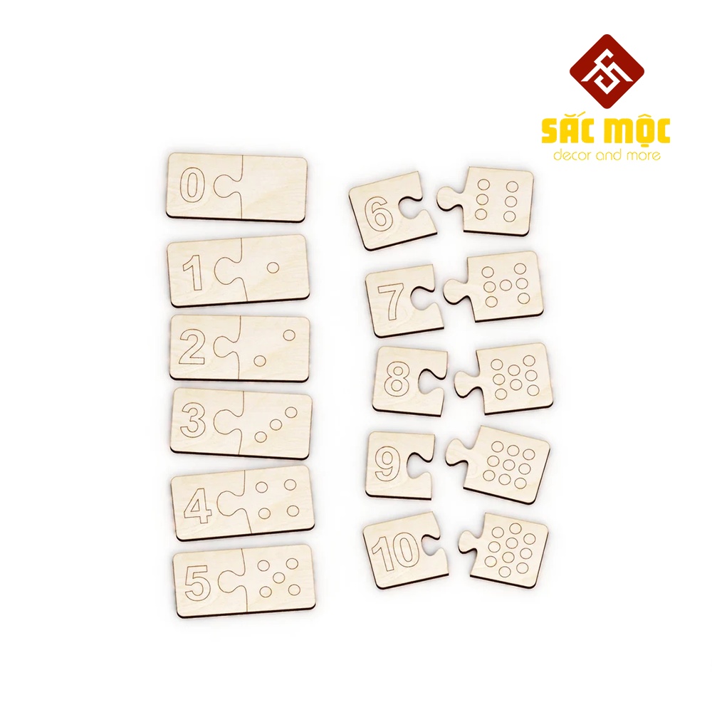 Thẻ Ghép Số Học Đếm #34 Bằng Gỗ từ 1 đến 10 Cho Bé | Thẻ Ghép Tô Màu Size 150*50*3mm