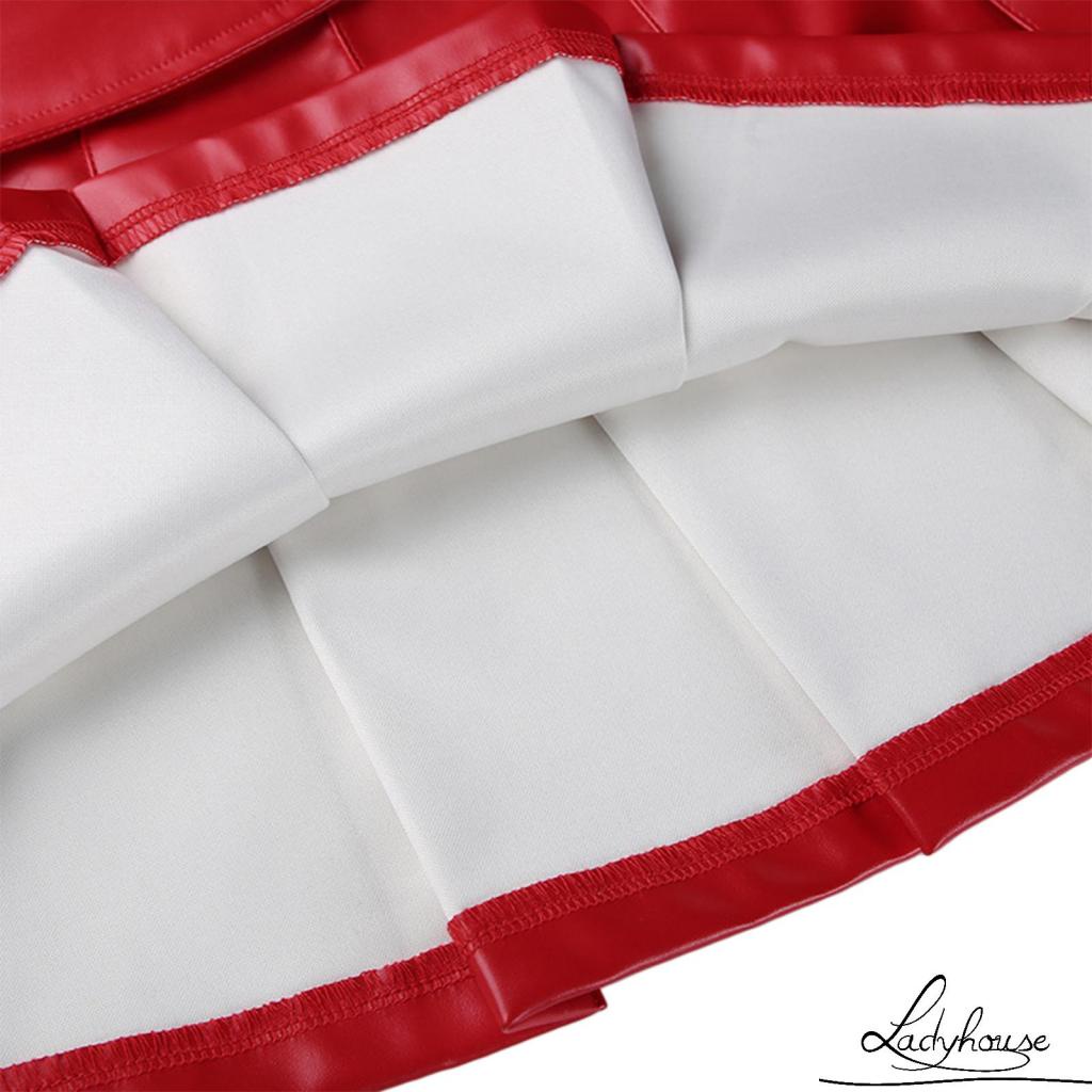 Chân Váy Ngắn Xếp Ly Bằng Da Màu Trơn Thời Trang Cho Nữ Đen