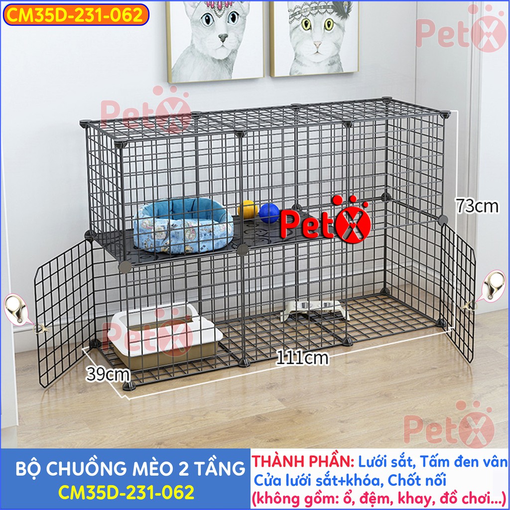 Chuồng mèo 3 tầng 2 tầng giá rẻ đẹp PetX lắp ghép đa năng đơn giản với lưới sắt sơn tĩnh điện làm lồng quây thú cưng