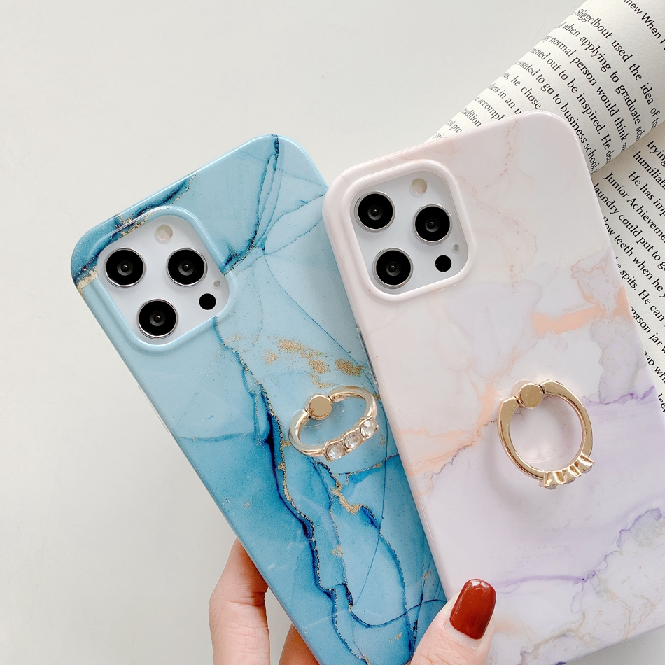 Finger Ring Casing for Iphone 7Plus 8Plus 12 11 Pro XS Max Gold Marble Cases for SE2020 7 8 Plus X XR 11pro 12pro Max Colorful Back Cover Full Protective Fundas