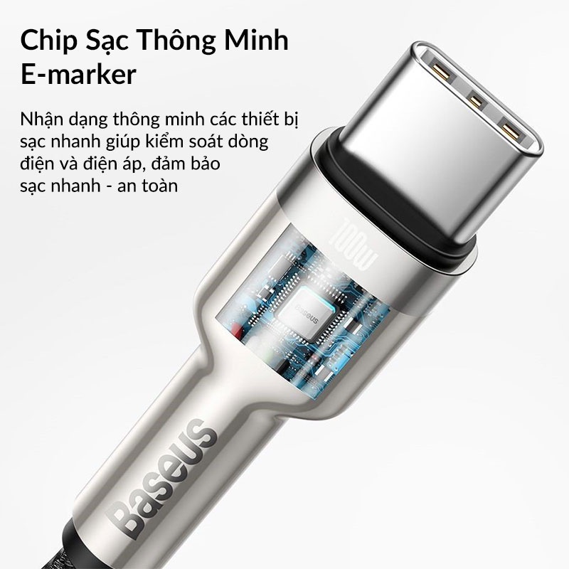 Cáp Sạc Nhanh Type C to Type C Baseus Cafule Series Metal Data Cable PD 100W, 20V/5A Dùng Cho Macbook, iPad Pro, Xiaomi