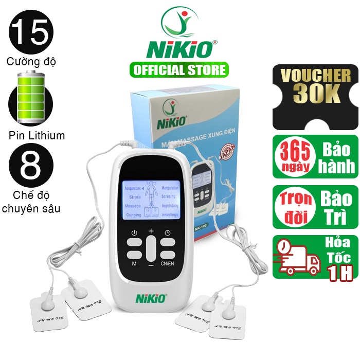 Máy massage xung điện 4 miếng dán Nikio NK-100 - Pin Sạc