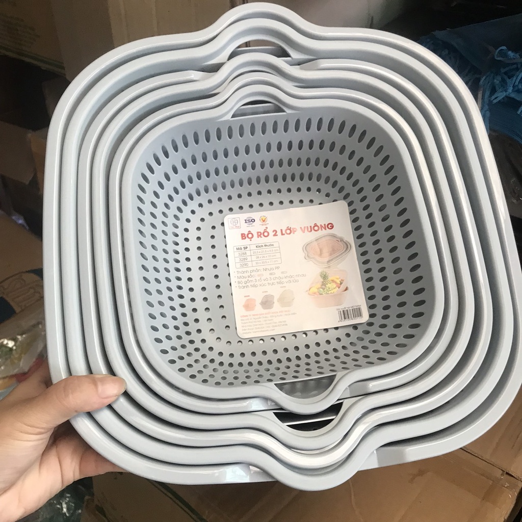 Bộ thau rổ nhựa vuông 6 món Việt Nhật