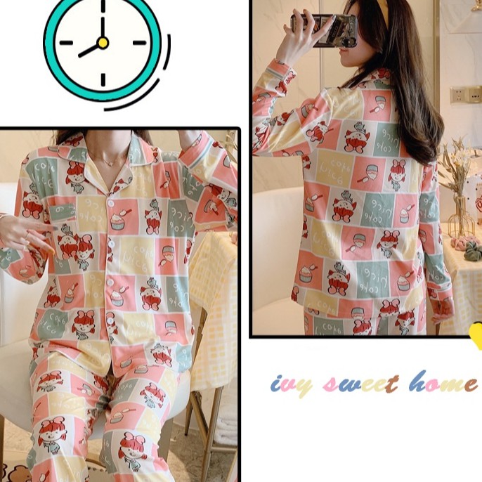 Bộ đồ ngủ nữ dài tay Vải Cotton Xinh Xắn Cho Nữ IVY618 Pijama Nữ quần dài Co Giãn Thoải Mái