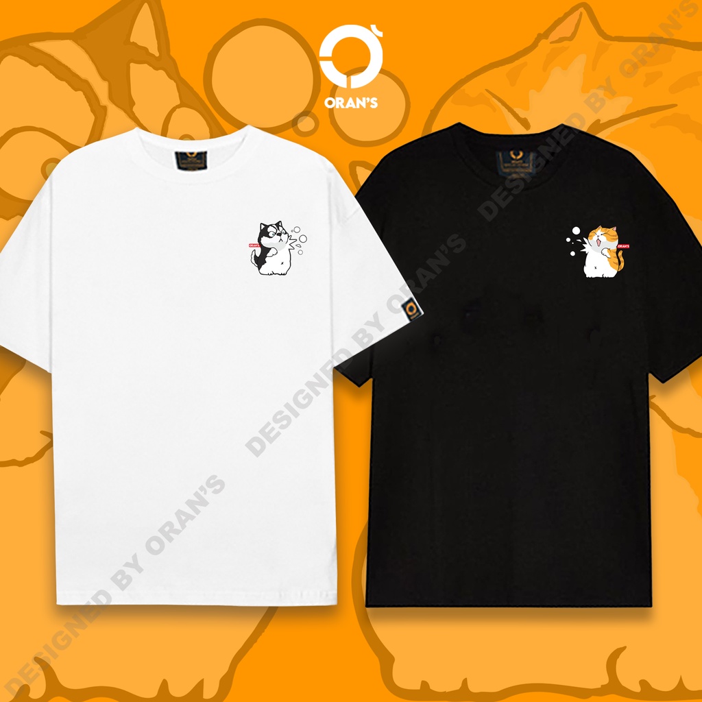 Áo thun đôi in hình nhỏ chó mèo đanh đá tay lỡ Oversize chất COTTON 4C, FULLBOX - ORAN'S COUPLE - ORANS 03
