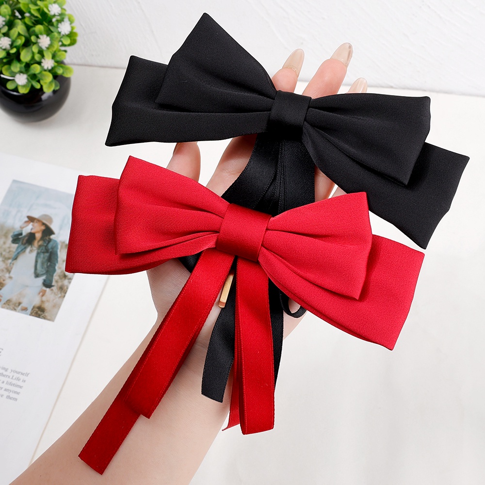 Kẹp Tóc Hình Nơ Ruy Băng Lớn Nhiều Màu Sắc Phong Cách Vintage Dành Cho Nữ