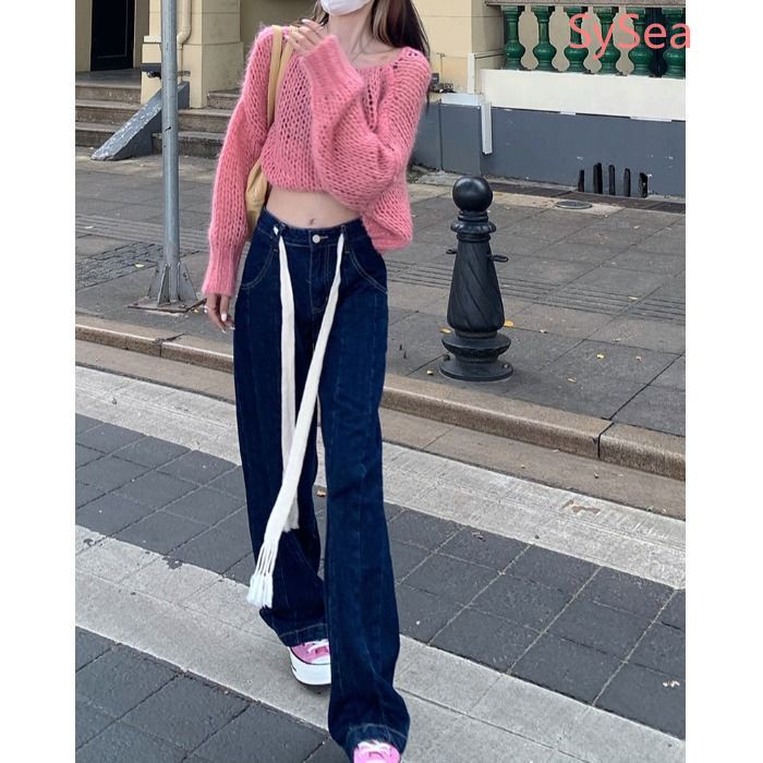 Quần Jeans Màu Sắc Đơn Giản Phong Cách Retro Cho Nữ